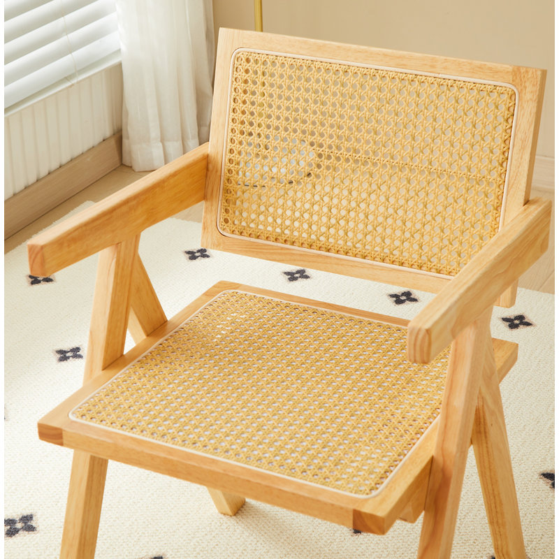 2 chaises de salle à manger en rotin de bois d'hévéa, accoudoirs en bois massif, chaise de salon, simple et naturelle