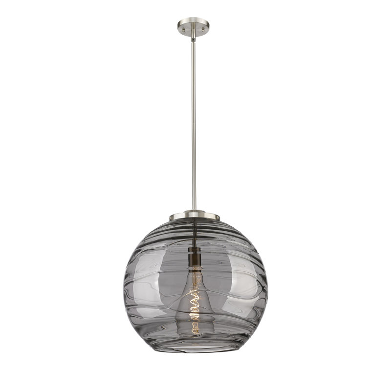 Luminaire suspendu simple à 1 lumière 1 lumière, H 17,13 po x l 15,75 po x P 15,75 po, Gris fumée clair, Chrome poli