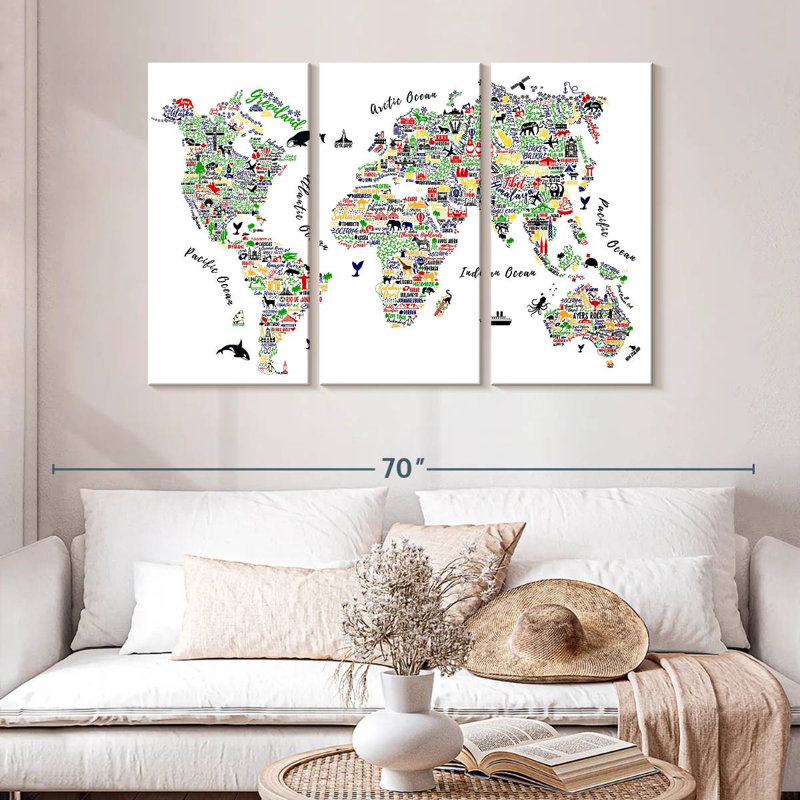 Carte du monde de la typographie colorée Aliaz, H 32 po x l 50 po