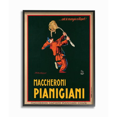 Maccheroni Pianigiani Vintage Poster Food Design Black Framed Giclee Texturized Art by Marcello Dudovich