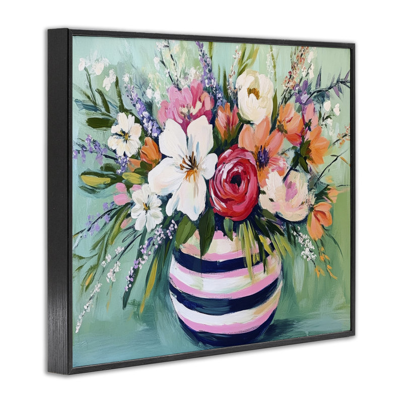 Vase chic encadré de giclée abstraite par Petal Prints Design, H 11 po x l 14 po, Giclée encadrée noir minuit