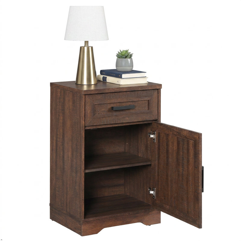Laziza 32-inch Tall Nightstand with Adjustable Shelf and Drawer, Brown, Individual