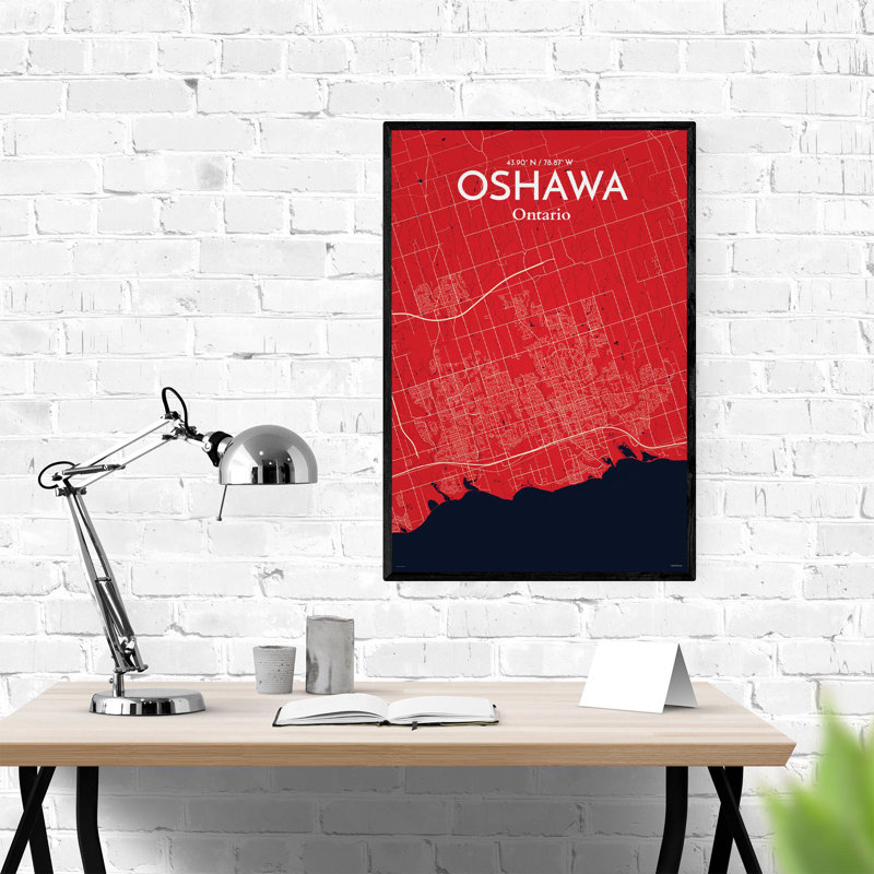 «Oshawa City Map», impression, Rouge / bleu marine, H 36 po x l 24 po