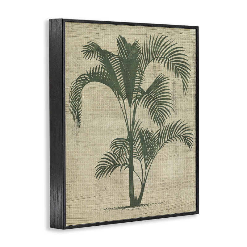 Palm on Woven Pattern Framed Giclee Art by June Erica Vess, 14" H x 11" W, Midnight Black Framed Giclee