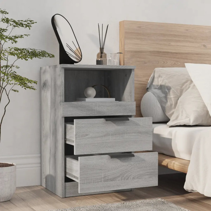 40cm W Manufactured Wood Bedside Table, Set of 2, Light Grey