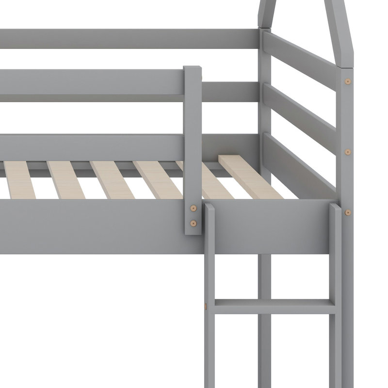 House Low Bunk Bed With Ladder, Gray