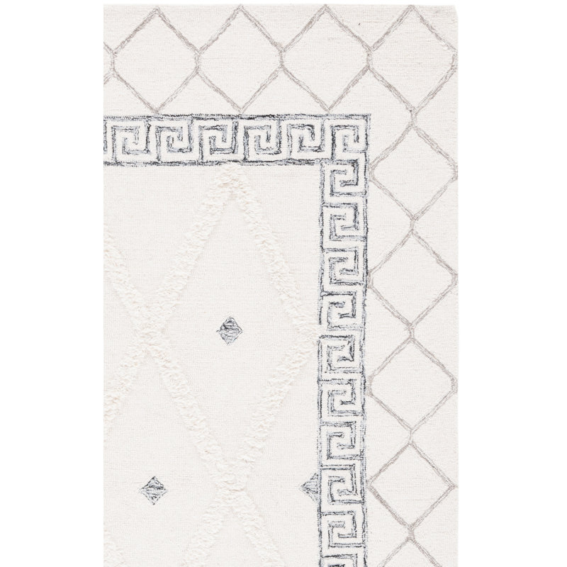 Aalam Hand Tufted Wool/Cotton Geometric Rug in Ivory/Black, Runner 2'3" x 9'
