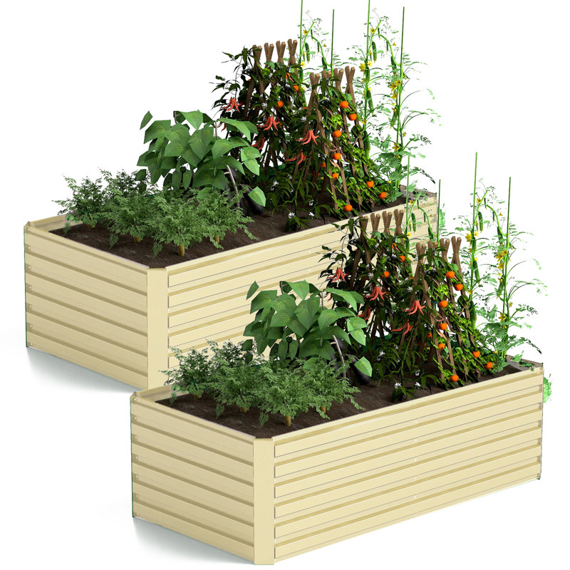 Lit de jardin surélevé en métal Minhchau, 2, H 24 po x l 96 po x P 48 po, Jaune crème