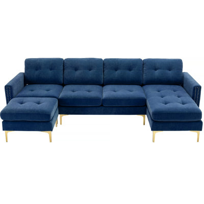 110" L-Shape Convertible Sectional Sofa Couch with Movable Ottoman for Living Room, Apartment, Office, Blue