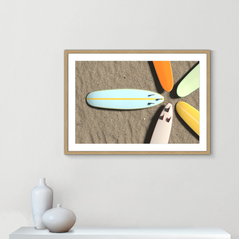 " Surf Circle " by Alexander Mils, Blanc, Cadre de boîte naturel, H 25,5 po x l 35,5 po x P 1,25 po