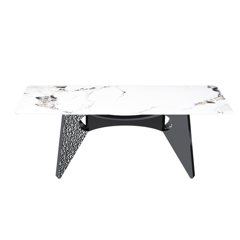 Table de salle à manger de luxe 71 "pour 4 à 6 personnes, marbre fritté en pierre avec base en acier inoxydable stable, plateau doré 4-6, égratignure forte - texture