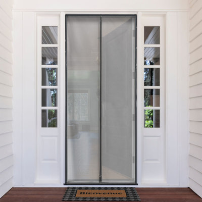 Evideco Frameless-Look Magnetic Screen Door - Trimmable Fiberglass Mesh, Automatic Magnetic Closure, 39 x 87 in, Grey