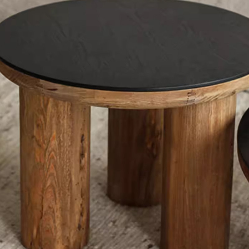 Table basse ronde en bois massif Wabi-sabi