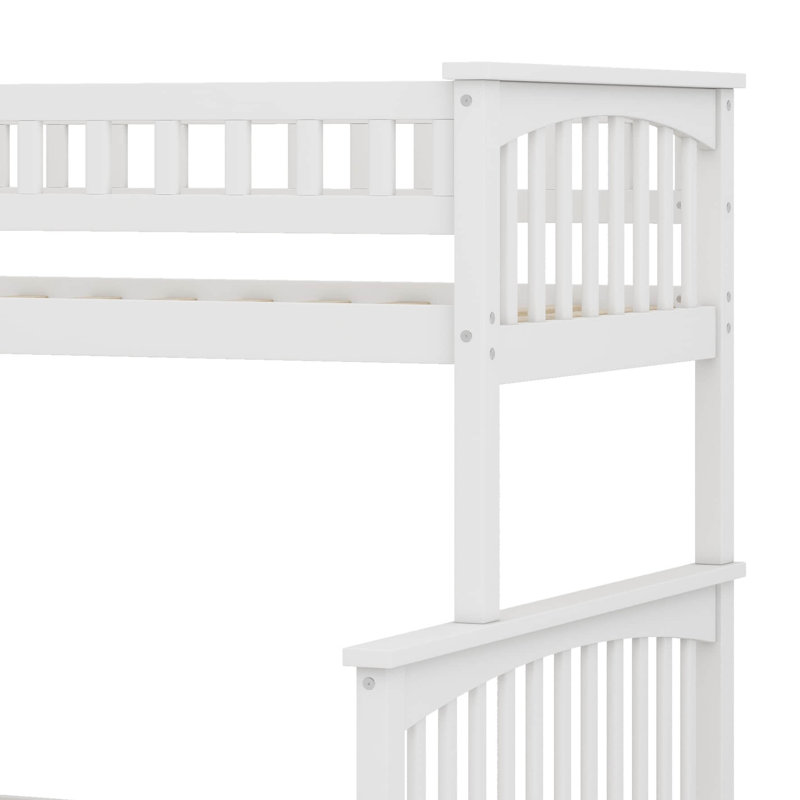 Lit superposé simple au-dessus d'un lit double - Conception convertible avec tiroirs inclus, Blanc