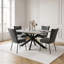 Extendable Dining Table Set for 6, 130–170 cm Extendable Gray Tabletop, Metal Cross-Leg Base with Fabric Chairs, Modern Style Table Set for Dining Room and Kitchen-859675016