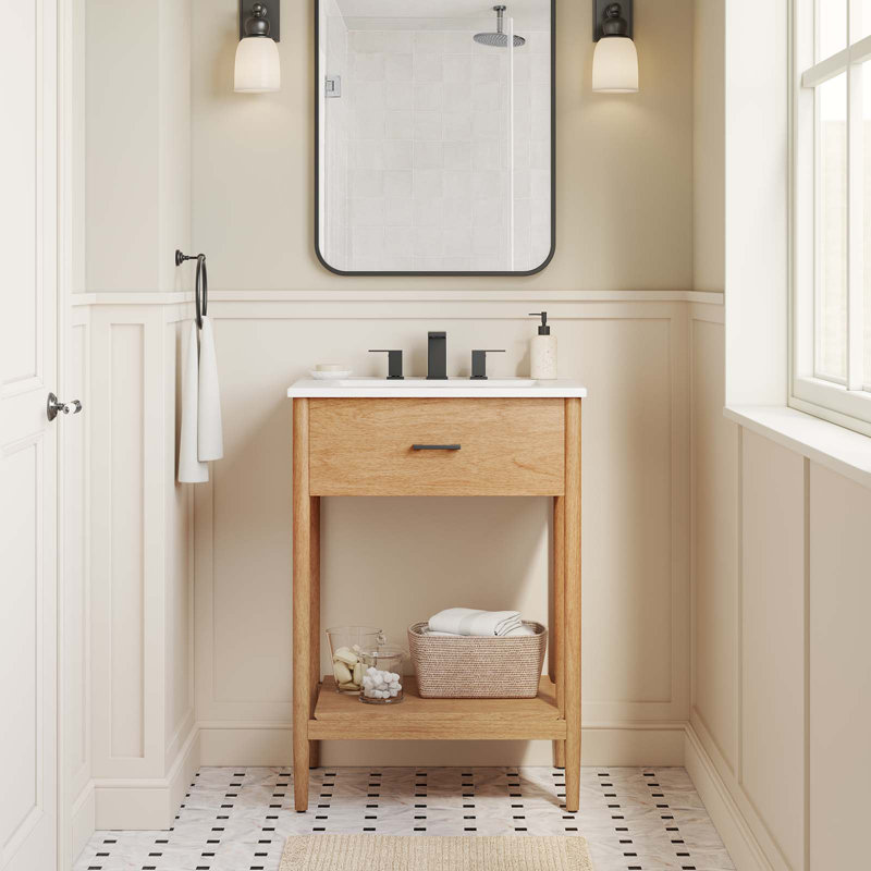 Modway Zaire 24'' Single Bathroom Vanity with Ceramic Top, Natural, White
