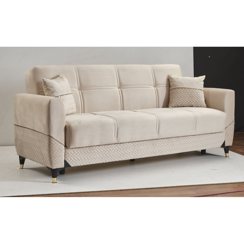 Canapé-lit rembourré avec rangement Rivoka Collection, Beige / Blanc cassé
