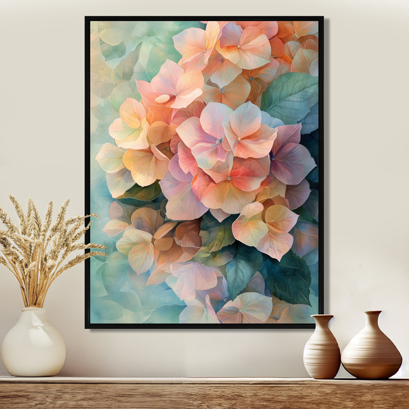 Abstract Hydrangea Summer Reflection II - Hydrangea Wall Art, 40" H x 30" W, Black, Floater Framed Print