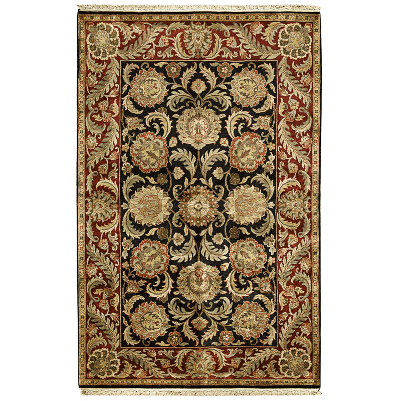 Tapis noir et rouge noué à la main de haute qualité