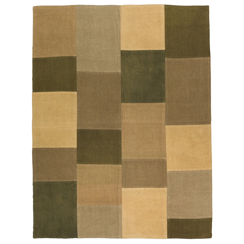 Tapis brun / crème / gris en laine noué à la main