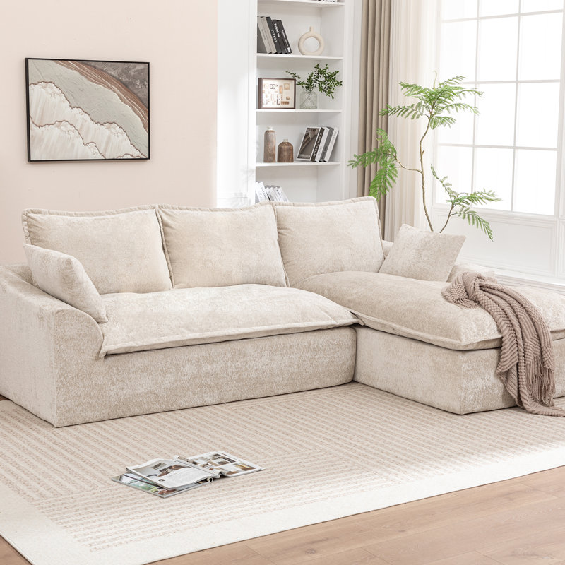Canapé modulaire Boneless de 103 po sans assemblage requis avec coussins, Beige, Équilibrage de la main droite