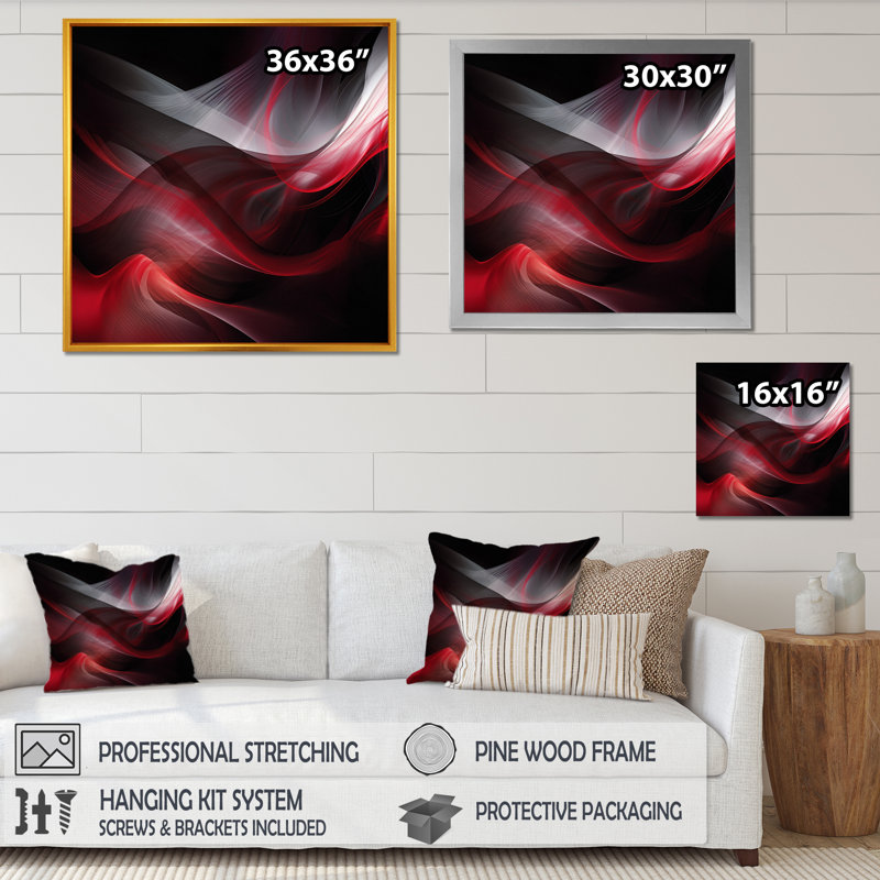 Abstraction contemplative rouge et noire - impression, H 16 po x l 16 po x P 1 po, Cadre flottant doré