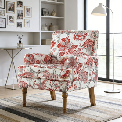 Chaise d'appoint, revêtement floral, garniture cloutée, pieds en bois massif
