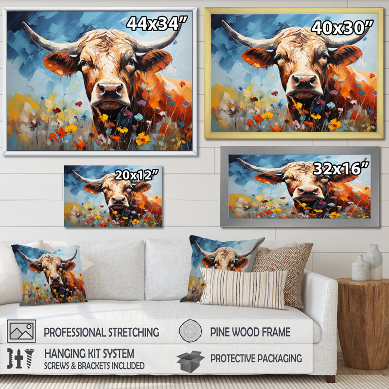 «Cow Countryside Palette I», reproduction d'art sur toile, Cadre flottant doré, H 12 po x l 20 po x P 1 po