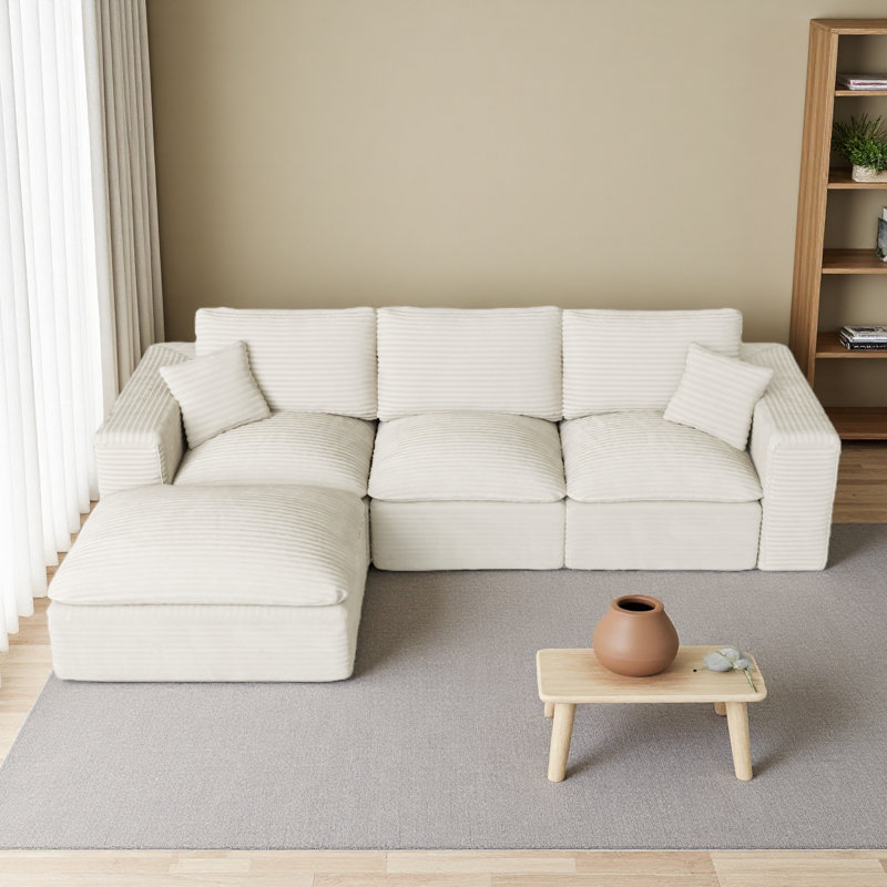 Canapé modulaire 108 po avec méridienne en forme de L, méridienne interchangeable de gauche à droite avec siège profond 108 po, canapé rembourré pour la chambre à coucher du salon, aucun assemblage requis, tissu moelleux en velours côtelé
