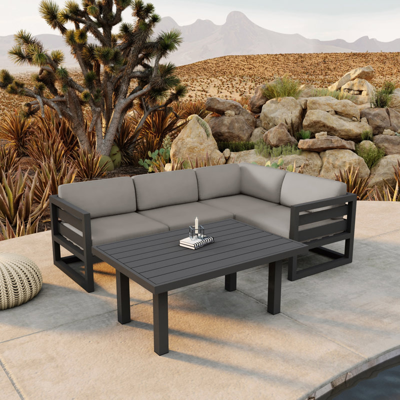 Avion Classic 5 Piece Sectional Set - Black - Cast Lagoon, Canvas Charcoal Sunbrella® Canvas, Slate