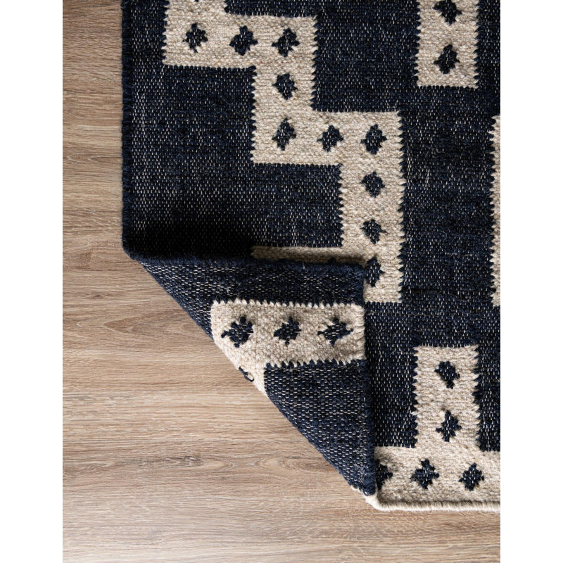  Tapis en laine Rani Kilim, Noir, Rectangle 4 pi 1 po x 6 pi 1 po