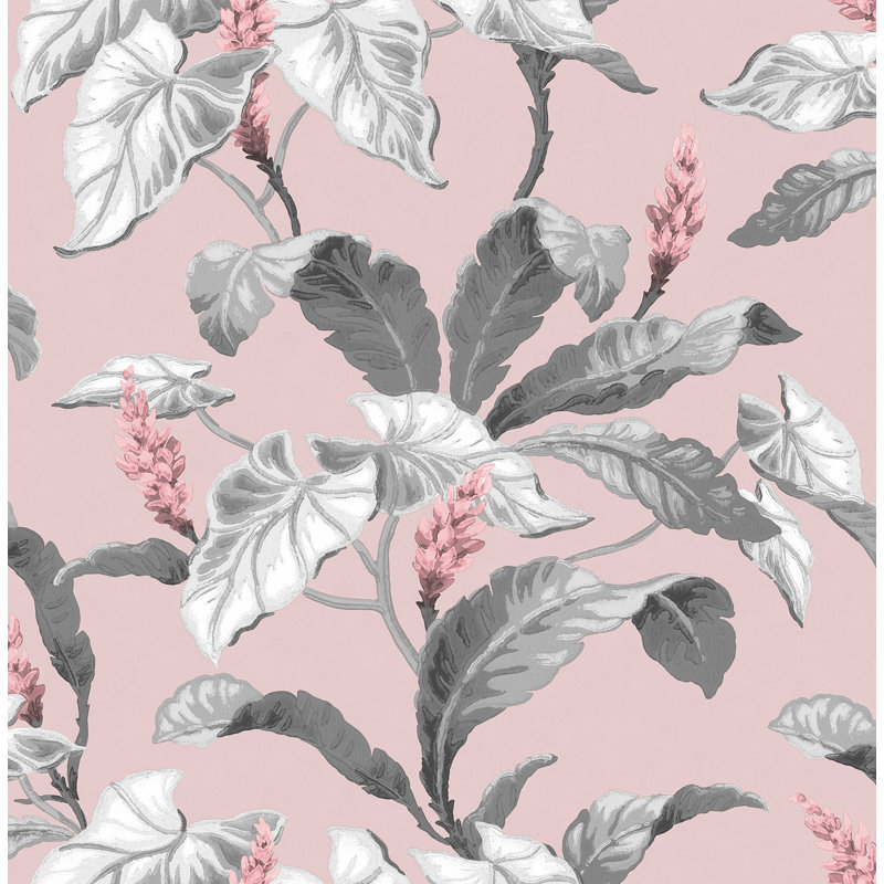 Rouleau de papier peint tropical L 33 pi x l 20,5 po Kristen Meridian Parade, Rose