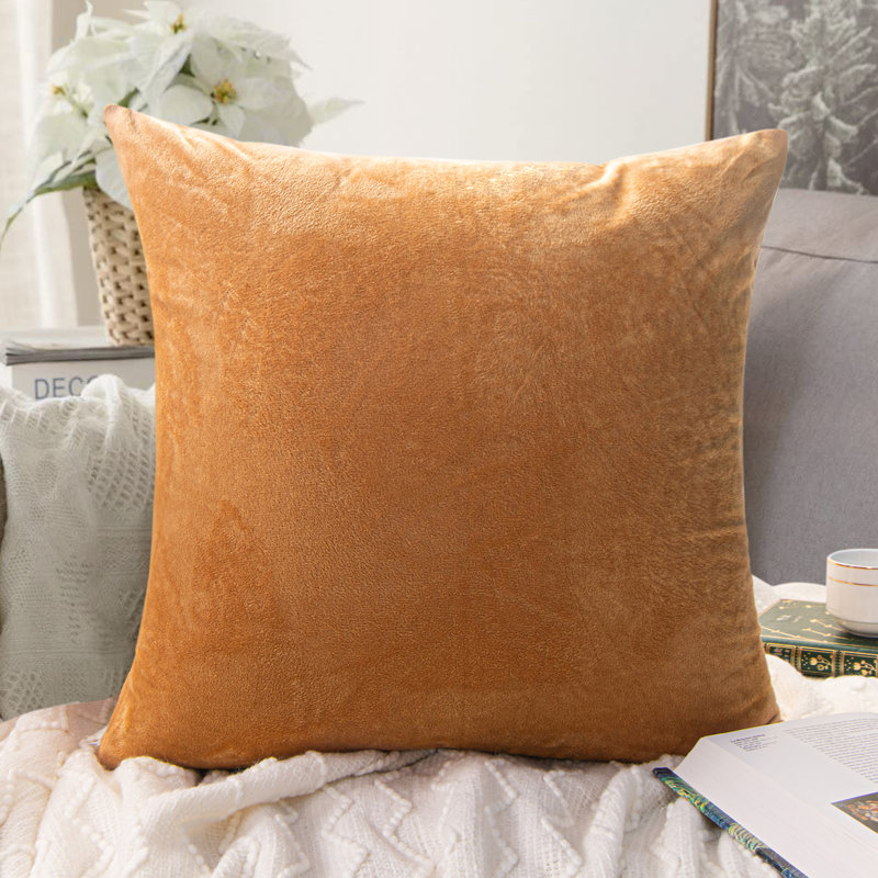 Housse de coussin carré en velours, Chameau, H 26 po x l 26 po