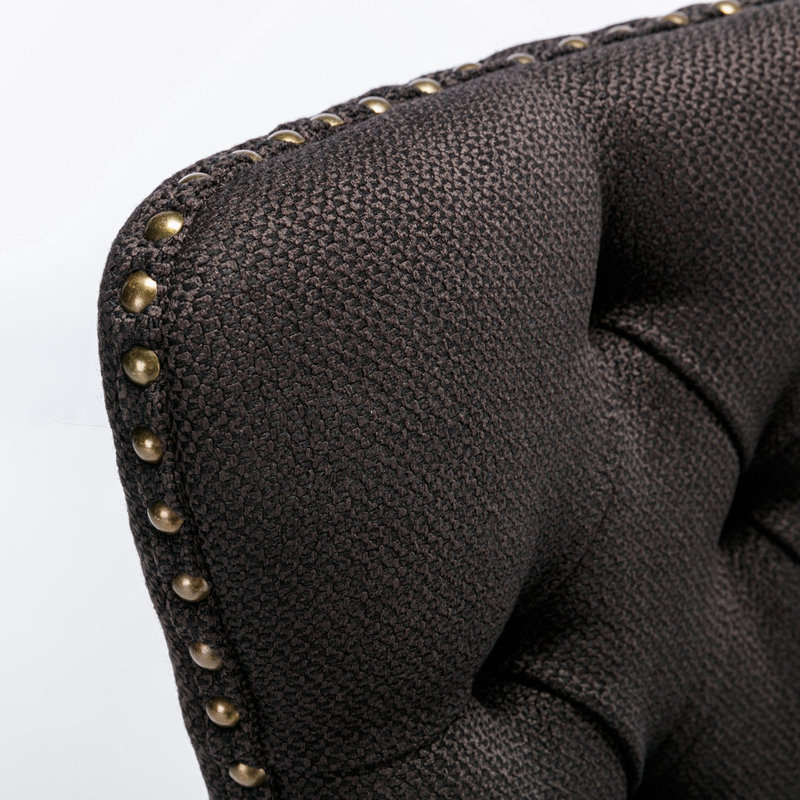 Damine Upholstered Dining Chair, Black Linen, Dark Brown