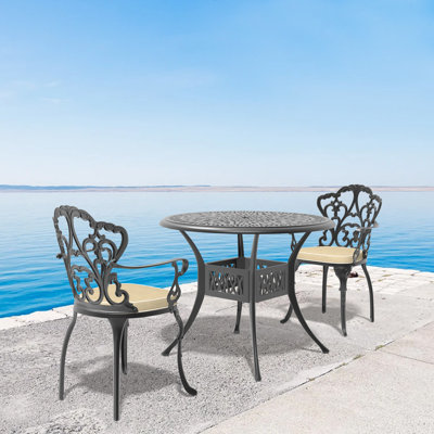 (Cushions In  Random Colors)3Piece Set Of Cast Aluminum Patio Furniture With  Cushions