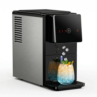 Euhomy 7 In. 33 Lb. Nugget Ice Countertop Portable Ice Maker In Black Finish With Automatic Ice Dispense