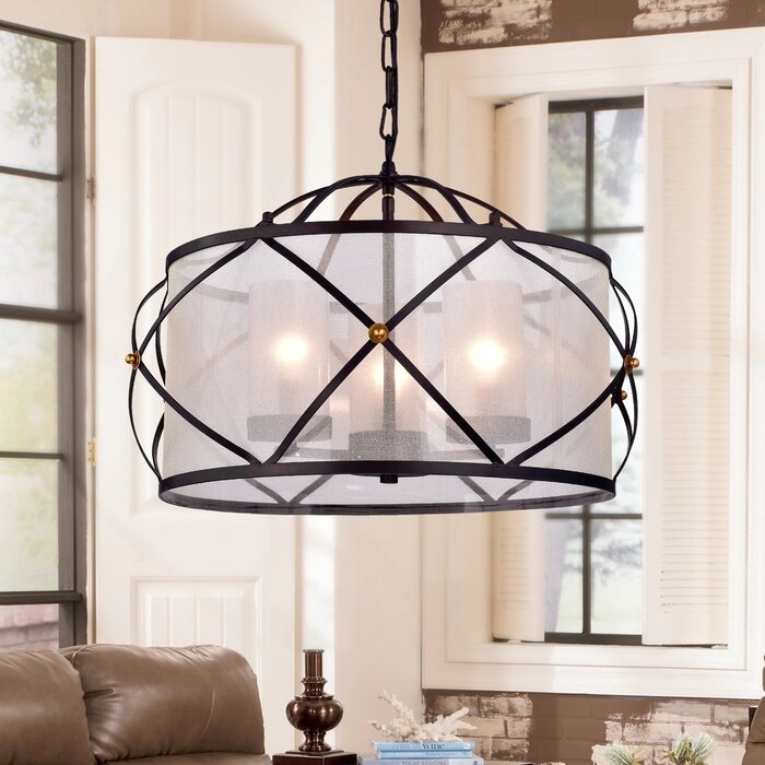 Gracie Oaks Minnich 3 - Light Dimmable Drum Chandelier & Reviews | Wayfair