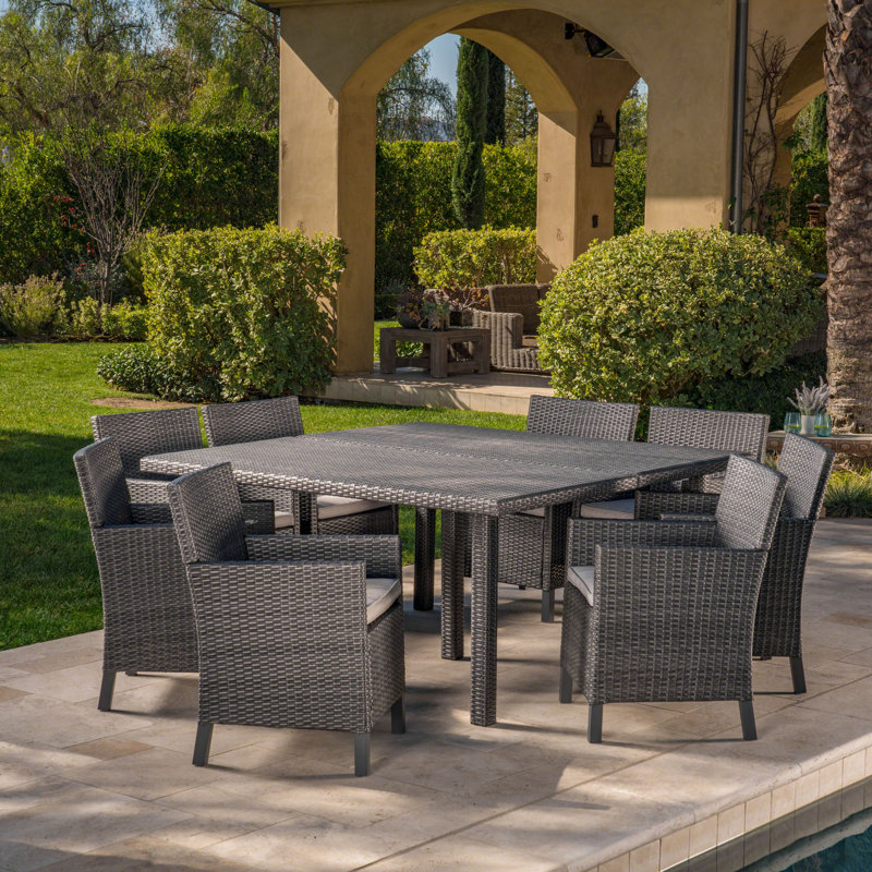 Waban 8 - Person Wicker Patio Dining Set with Square Table, Gray