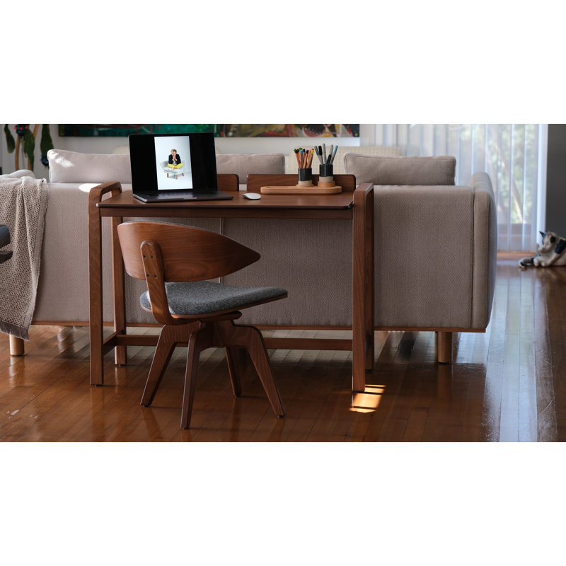 De'M Solid Wood Writing Desk, Light Walnut