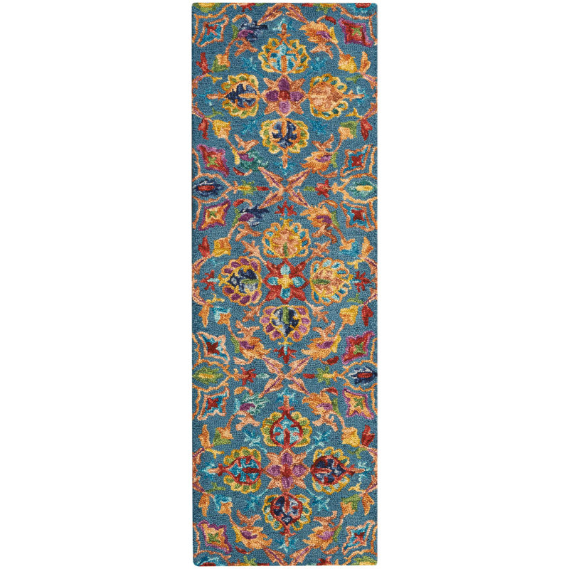 Tapis bleu / rouge / jaune, Tapis de couloir 2 pi 3 po x 7 pi 6 po