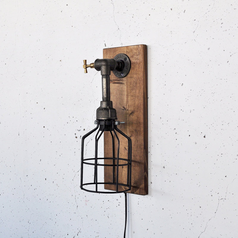 Elegant Solid Wood Wall Lamp, 15.7 x 5.5 x 6.3 inches | On/Off Switch on Cable, E27 Socket Max 200W | Stylish Black & Natural Finish | Perfect for Living Room, Bedroom, or Office Décor, Durable and Functional