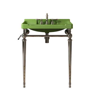 28" Bathroom Console Sink, Wall-Mounted Ceramic Vanity Basin with 3 Pre-drilled Faucet Holes