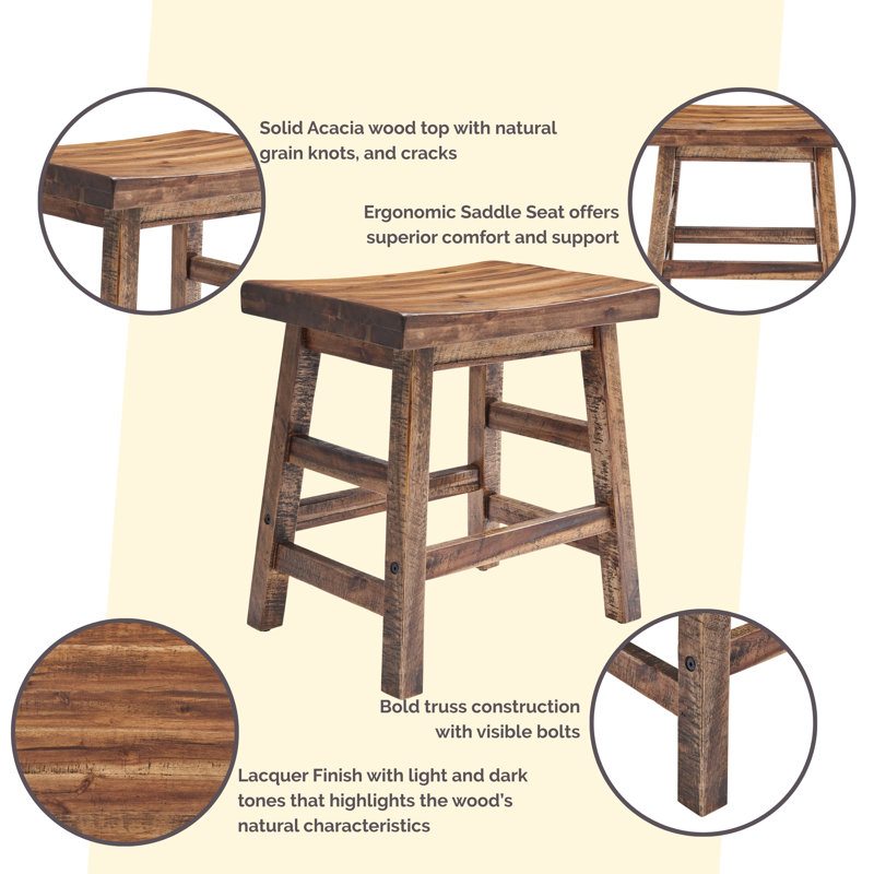 Durango 20" Solid Acacia Wood Short Stool, Short Stool (20" Seat Height)