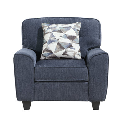 Fauteuil d'appoint contemporain en chenille bleue avec coussins réversibles et coussin décoratif