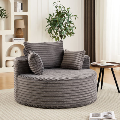 Fauteuil moelleux 1 place en velours côtelé gris, canapé-lit 127 cm (50 pouces) avec oreiller cylindrique, aucun assemblage requis, confortable pour une personne.