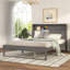 Lit plateforme avec tête de lit, prises et ports USB, grand lit plateforme, gris antique