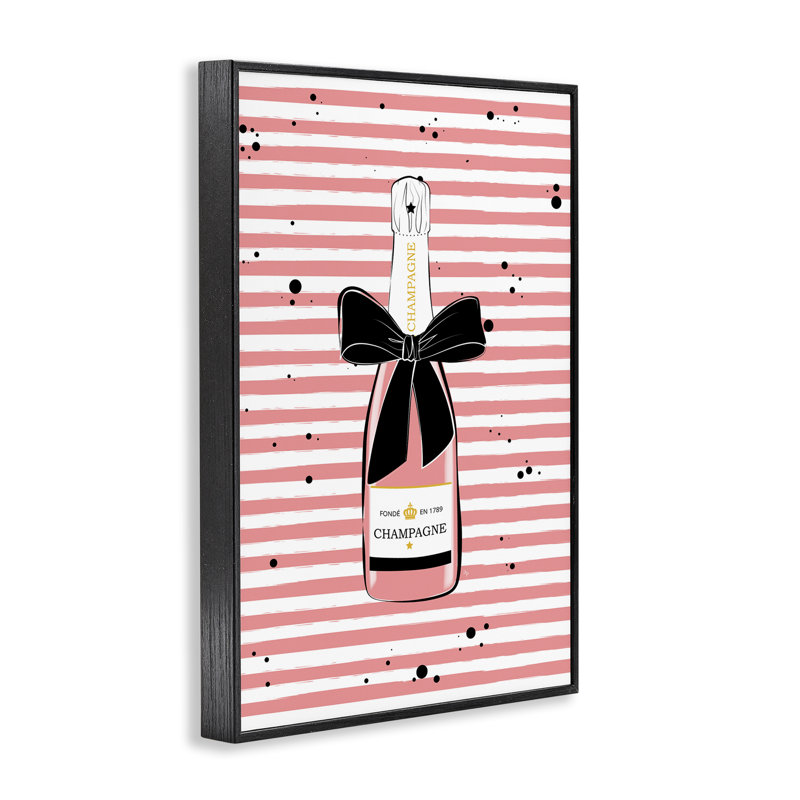 Champagne rose sur rayures, estampe numérique par Martina Pavlova, Giclée encadrée noir minuit, H 18 po x l 12 po