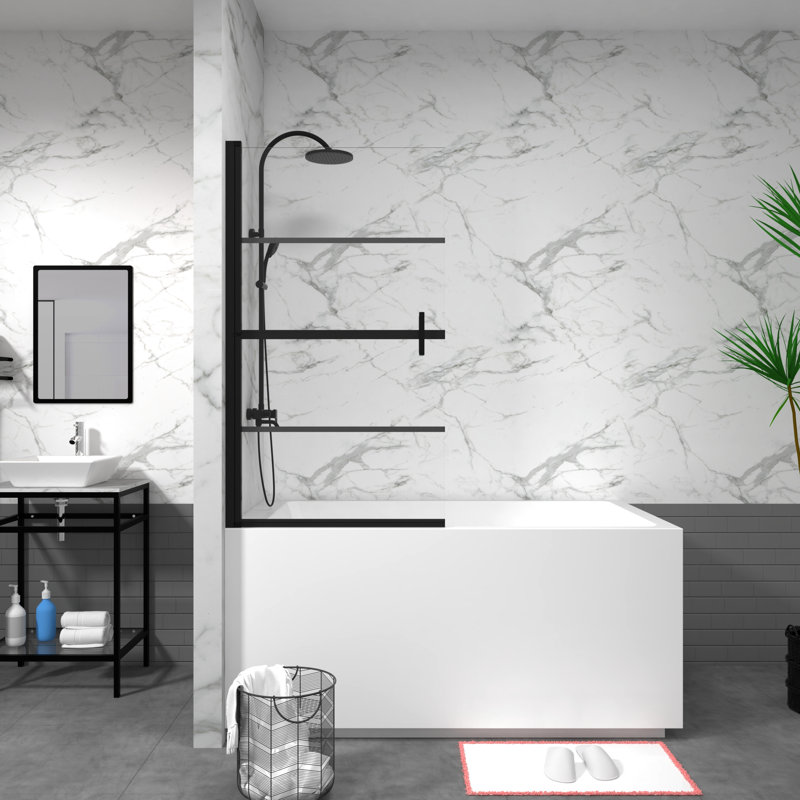 Porte de douche 180 pivotante, 55 po de hauteur x 31,5 po de largeur, noir, verre trempé saisissant 55 po x 31,5 po, verre noir, fabriqué avec précision