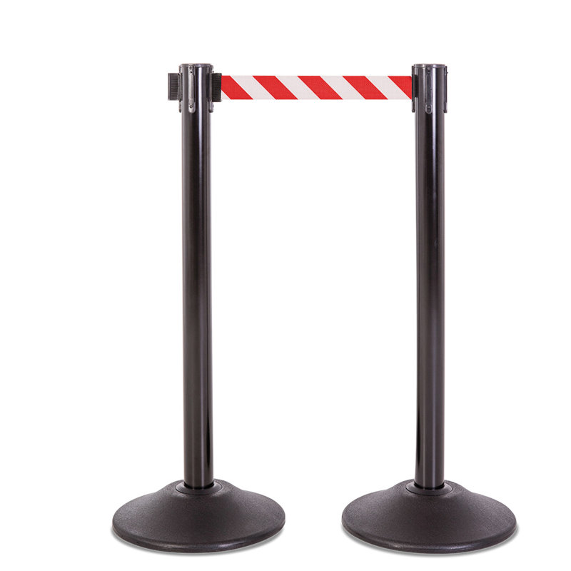 Poteau en acier noir robuste de première qualité avec ceinture rétractable de 7,5 pieds jaune, paquet de 2, Noir