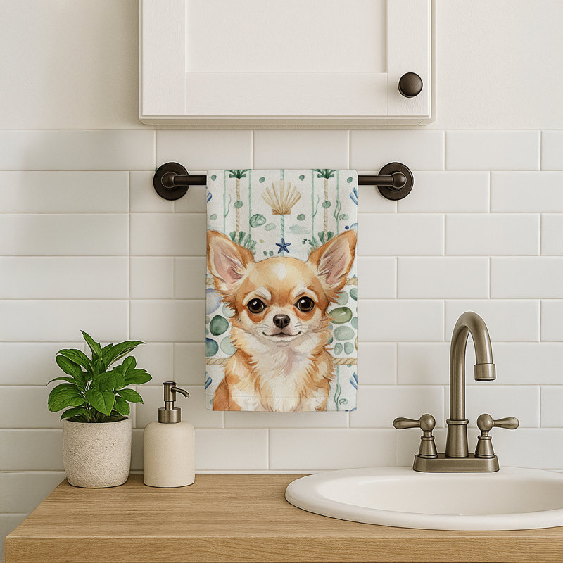 Serviette de cuisine blanche en verre de mer à épagneul tibétain blanc, Fawn Chihuahua